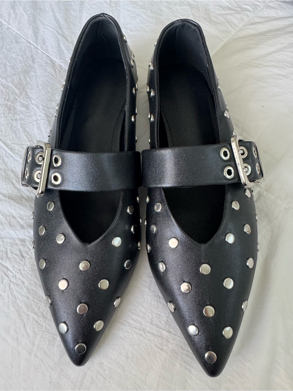 Amazon Black Studded Mary Jane Pointed Flats